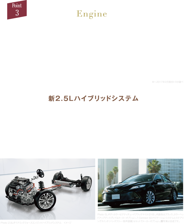 同排気量クラストップレベルの低燃費とスポーティな走りの興奮を両立。TNGAにより全面刷新することで高い熱効率・高出力を実現した「DYNAMIC FORCE ENGINE」をトヨタ初採用。優れた動力性能と低燃費を実現しました。