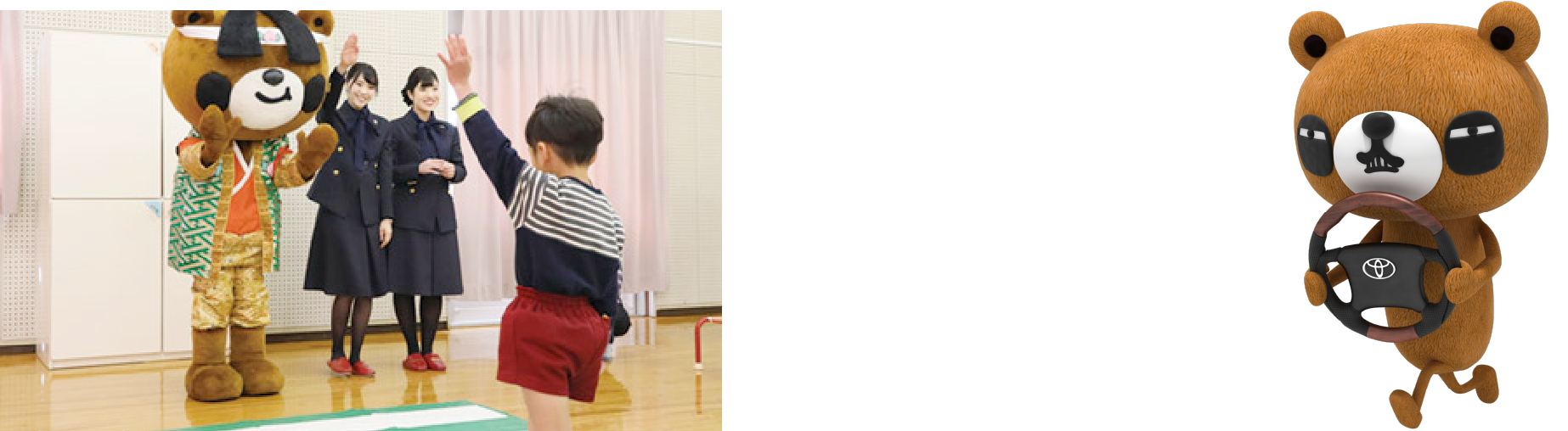 くまるがハンドルを持ち走る様子の画像