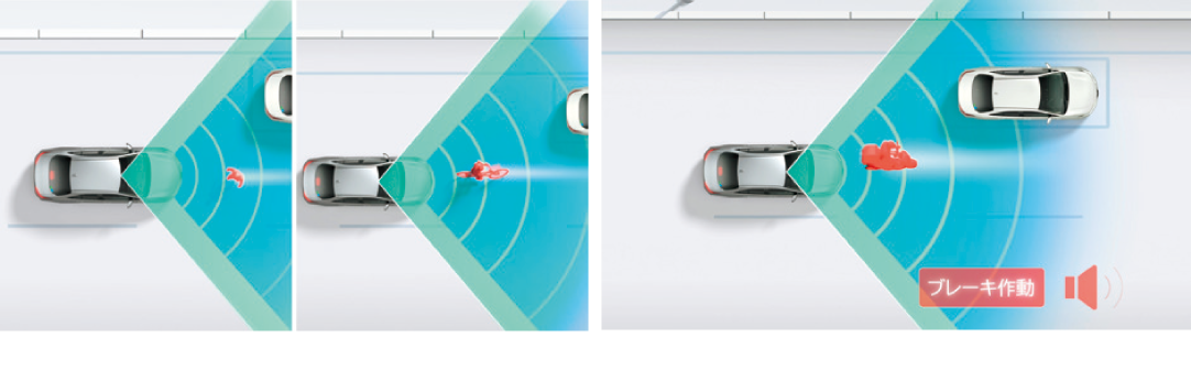 ■直進時の歩行者・自転車検知機能 ■直進時の自動二輪車検知機能