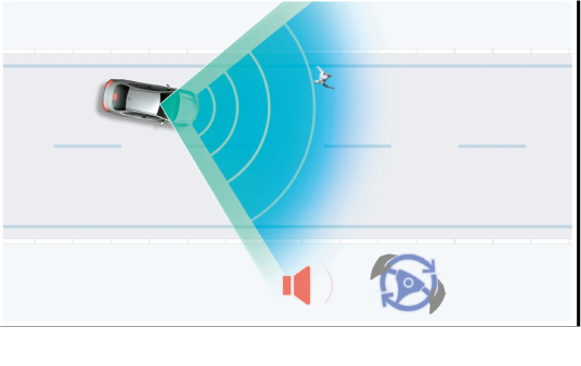 直進時の歩行者・自動車検知機能