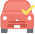 赤い車にチェックアイコンが重なったイラスト