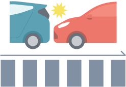 赤い車が青い車に追突しているイラスト