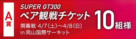 A賞 岡山国際サーキットで4月7日(土曜日)から4月8日(日曜日)に行われる開幕戦のペア観戦チケットを10組様にプレゼント