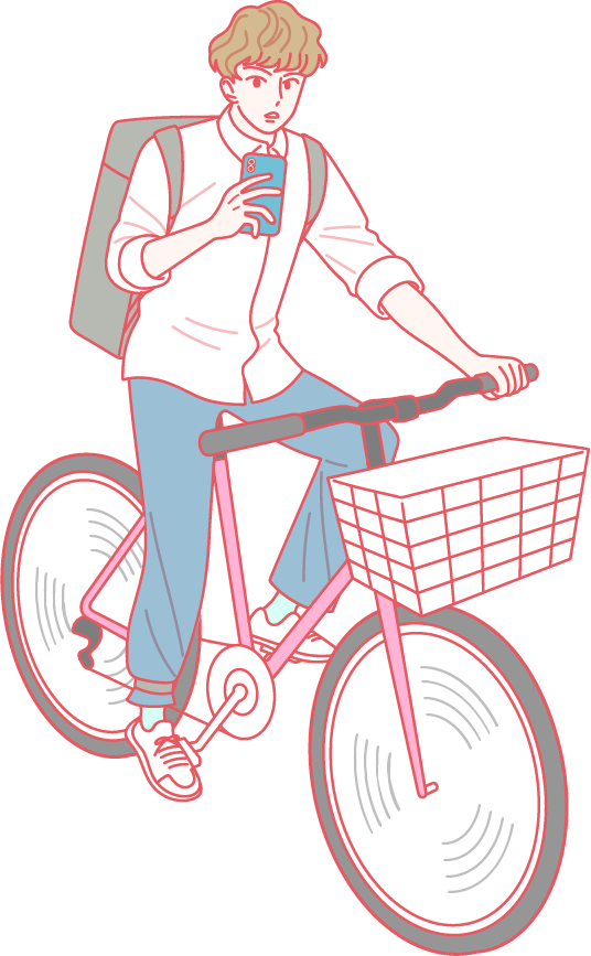 スマホを見ながら自転車を運転しているイラスト